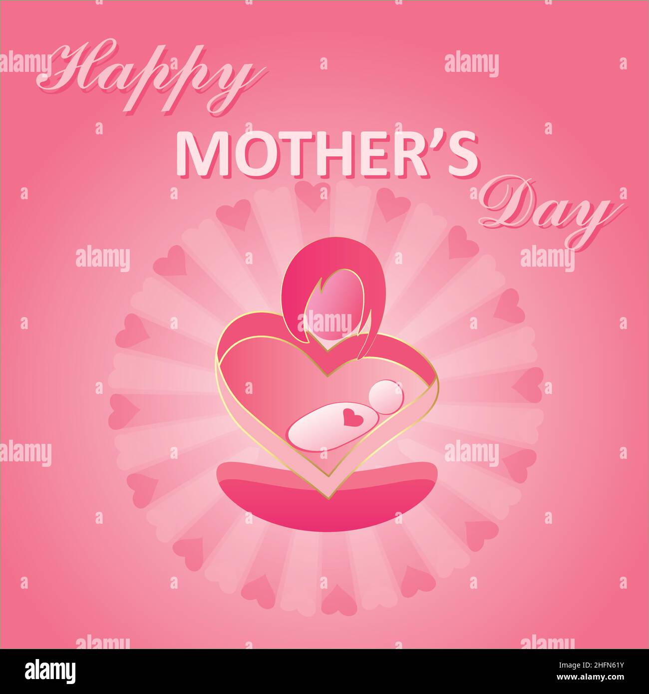 Happy Mother's Day Grußkarte Poster Flyer Einladung, Muttertag, Mama Tag, Mama kuscheln Baby Vektor Illustration Stock Vektor
