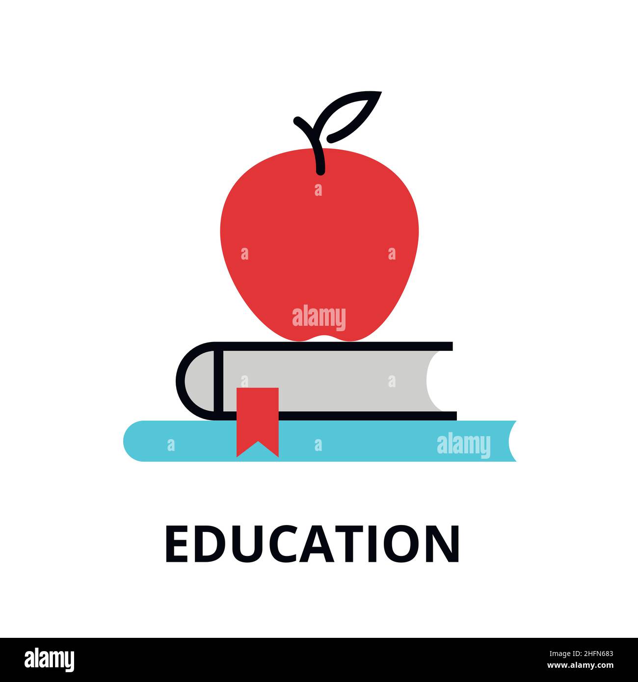 Moderne flache dünne Linie Design Vektor Illustration, Symbol des Bildungsprozesses, Lernen in der Bildungseinrichtung und Gegenstände der Studienausrüstung, für GRA Stock Vektor
