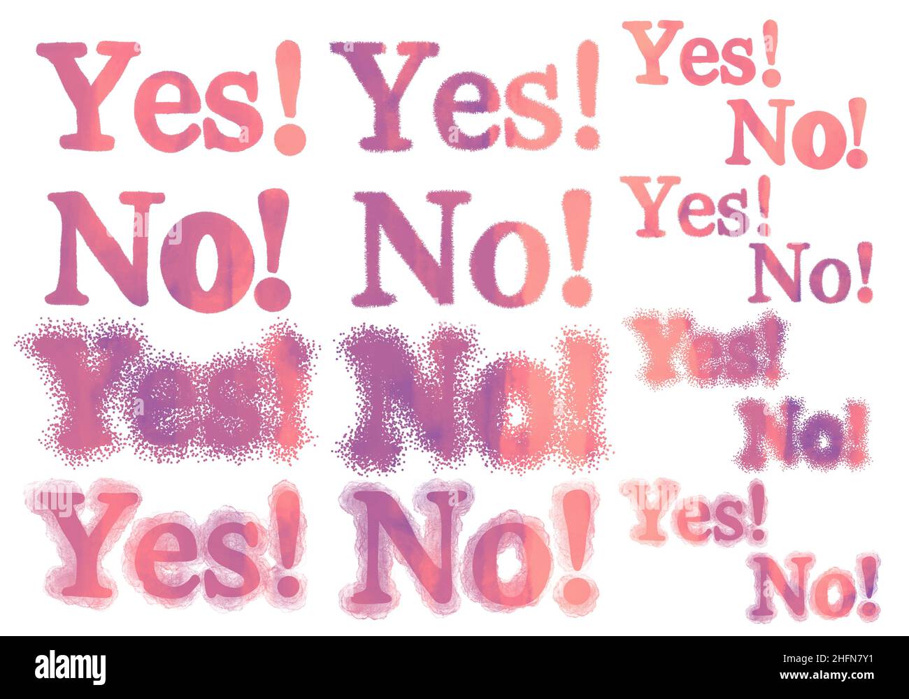 Set mit Ja und Nein Worte für Geschenke und Karten und Kinder und Poster und Postkarten und Zeitschriften und Aufkleber und Text Stockfoto