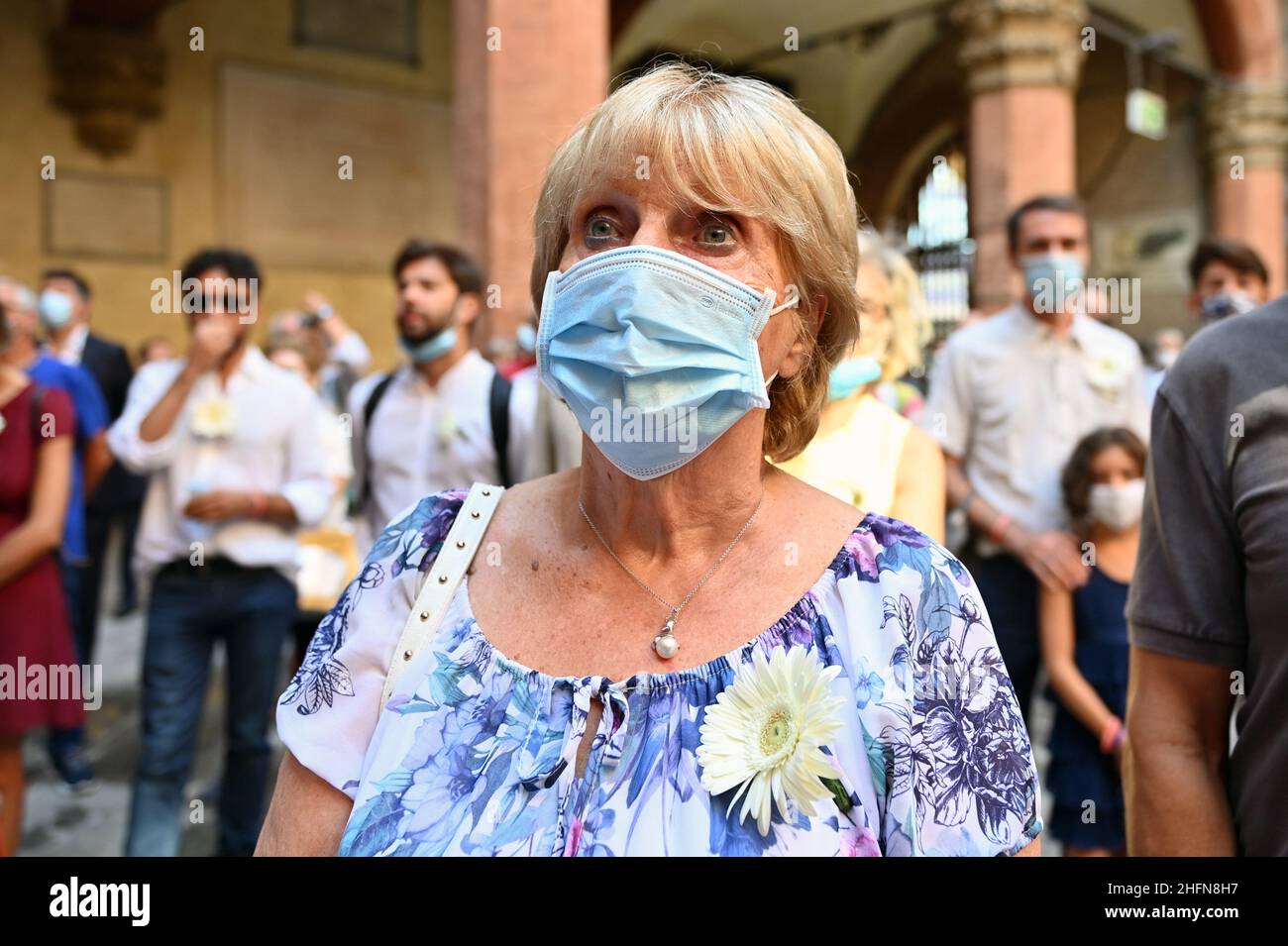 Massimo Paolone/LaPresse 2. August 2020 Bologna, Italien News 40th. Jahrestag des Massakers am Bahnhof von Bologna am 2. August 1980 auf dem Foto: Das Treffen mit den Familien der Opfer im Palazzo D'Accursio Stockfoto