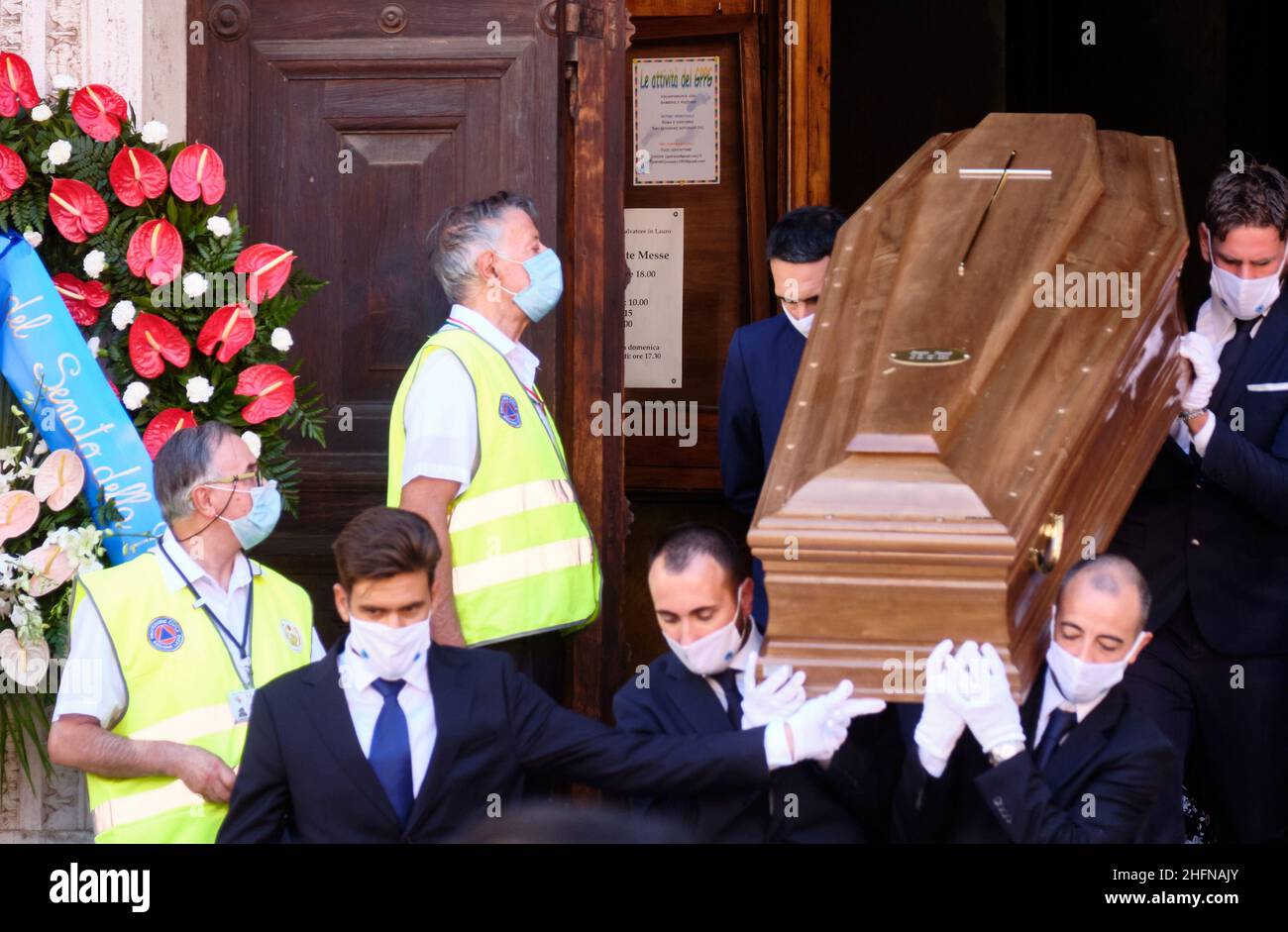 Mauro Scrobogna /LaPresse 07. August 2020&#xa0; Rom, Italien Nachrichten Beerdigung Sergio Zavoli auf dem Foto: Kirche San Salvatore in Lauro, Trauerfeier des Senators und Rai-Journalisten Sergio Zavoli, Stockfoto