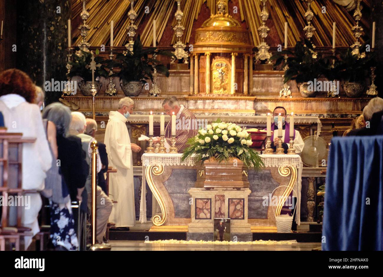 Mauro Scrobogna /LaPresse 07. August 2020&#xa0; Rom, Italien Nachrichten Beerdigung Sergio Zavoli auf dem Foto: Kirche San Salvatore in Lauro, Trauerfeier des Senators und Rai-Journalisten Sergio Zavoli, Stockfoto