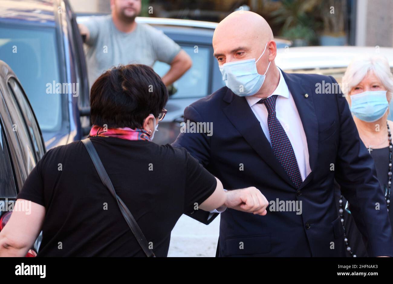 Mauro Scrobogna /LaPresse August 07, 2020&#xa0; Rom, Italien Nachrichten Beerdigung Sergio Zavoli auf dem Foto: Kirche von San Salvatore in Lauro, Trauerfeier des Senators und Rai-Journalisten Sergio Zavoli, Fabrizio Salini CEO Rai Stockfoto