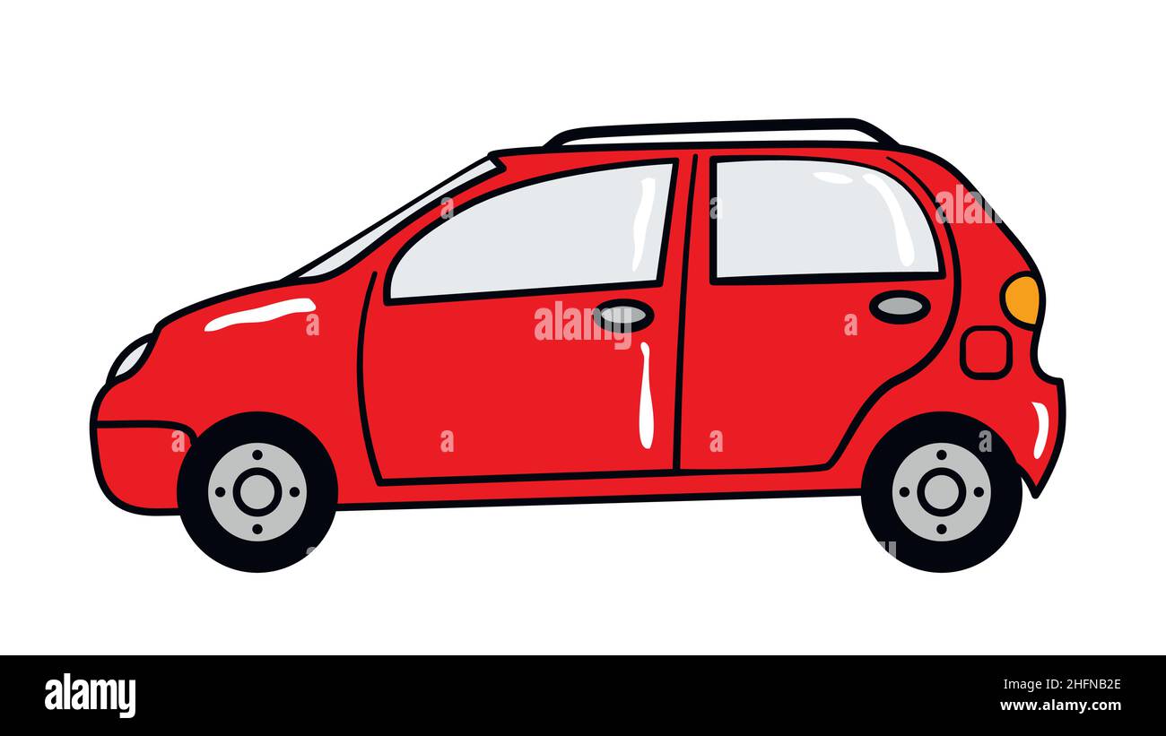 Auto Cartoon Aufkleber im Retro-Stil auf weißem Hintergrund, Vektor-Illustration für Reise-Thema Stock Vektor