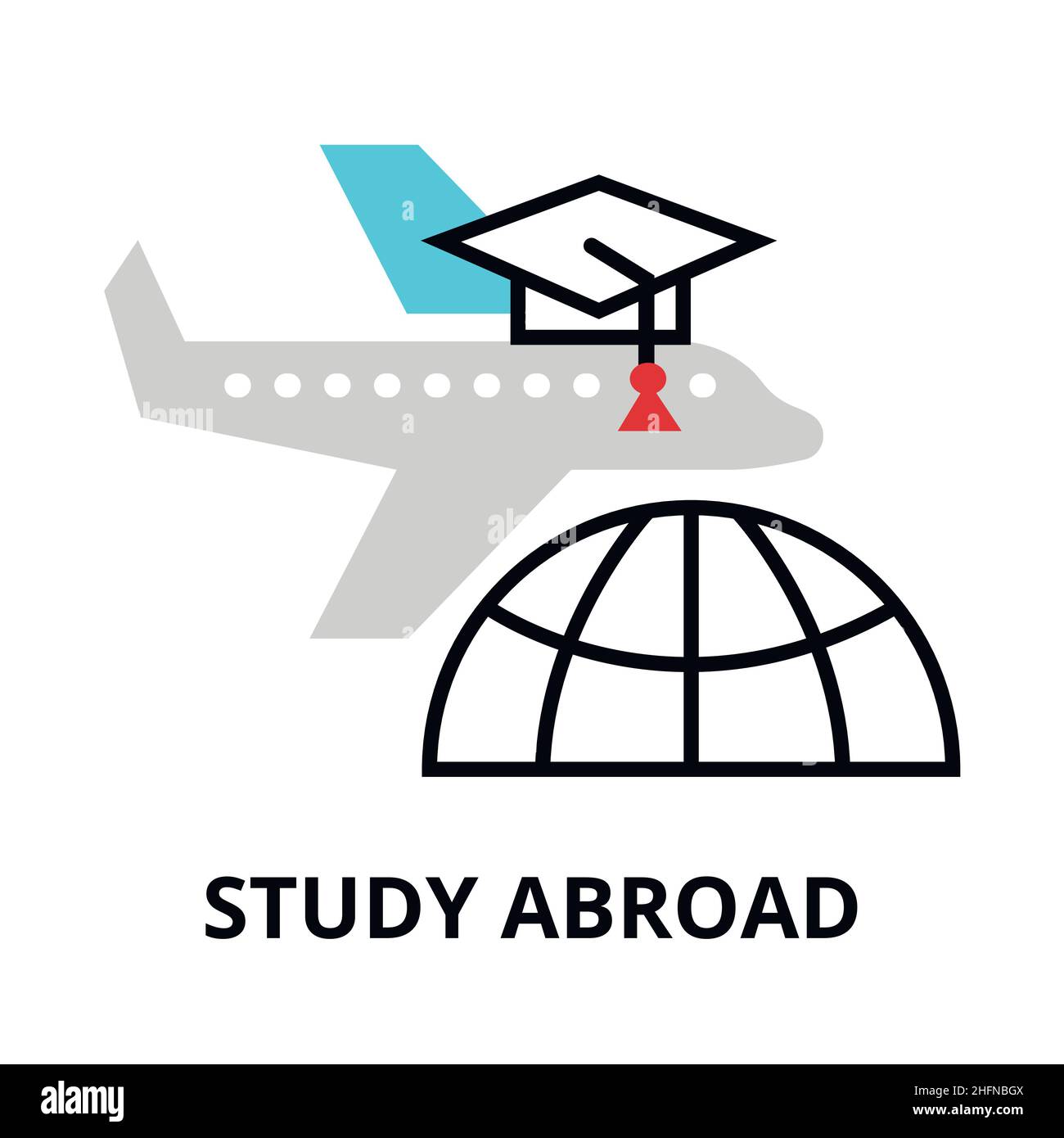 Studieren Sie im Ausland Icon, flache dünne Linie Vektor Illustration, für Grafik-und Webdesign Stock Vektor Studieren Sie im Ausland Icon, flache dünne Linie Vektor Illustration, für Grafik-und Webdesign Stock Vektor