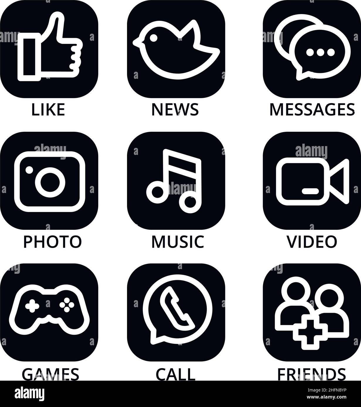 Moderne flache Design Vektor-Illustration, Satz von schwarzen Social-Media-Symbole, für Web-Design Stock Vektor