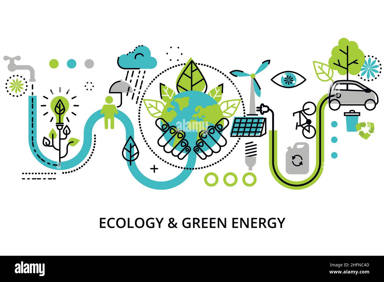 Moderne flache dünne Linie Design Vektor Illustration, Infografik Konzept der Ökologie Problem, grüne Energie und alternative Brennstoff, für Grafik und Web-Design Stock Vektor