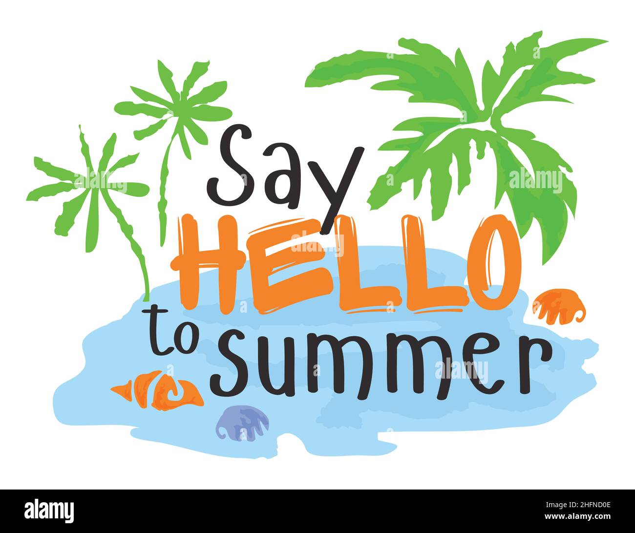 Sagen Sie „Hallo zum Sommer“-Aufkleber. Vektorgrafik im Aquarellstil, für Grafik- und Webdesign Stock Vektor
