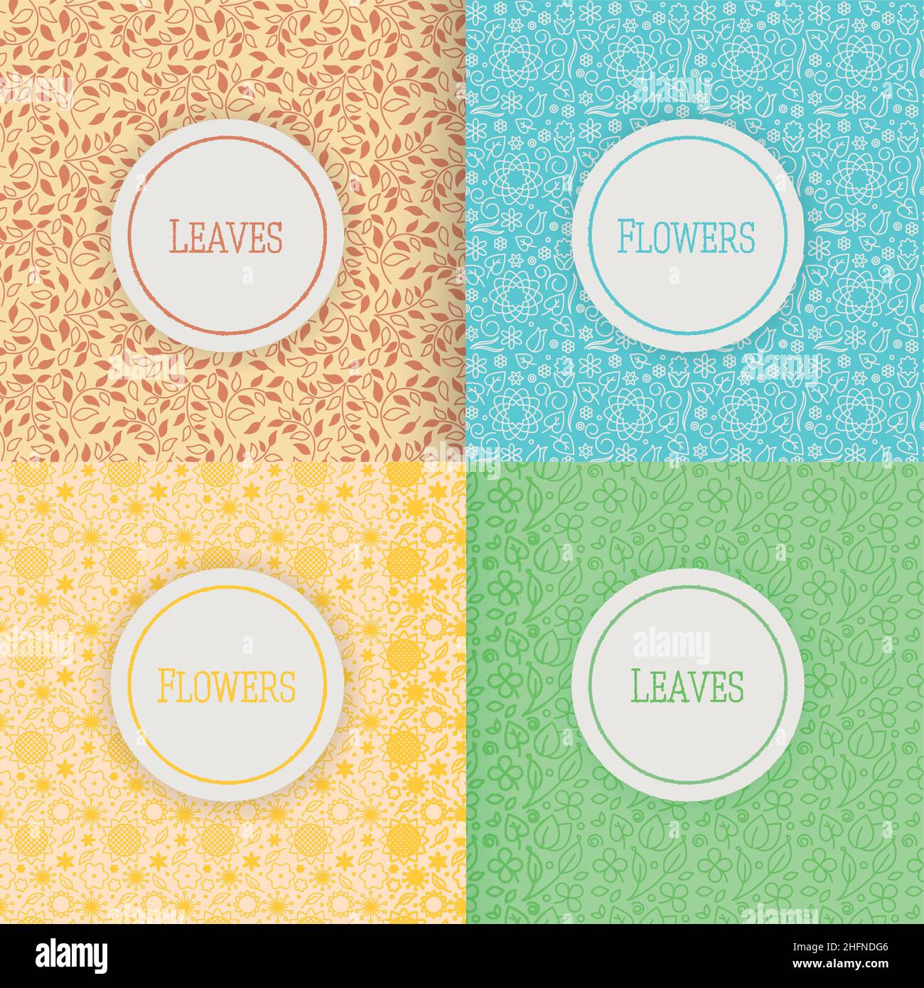 Set von Mustern mit Blumen und Blättern, Vektor-Illustration, für Web- und Grafikdesign Stock Vektor