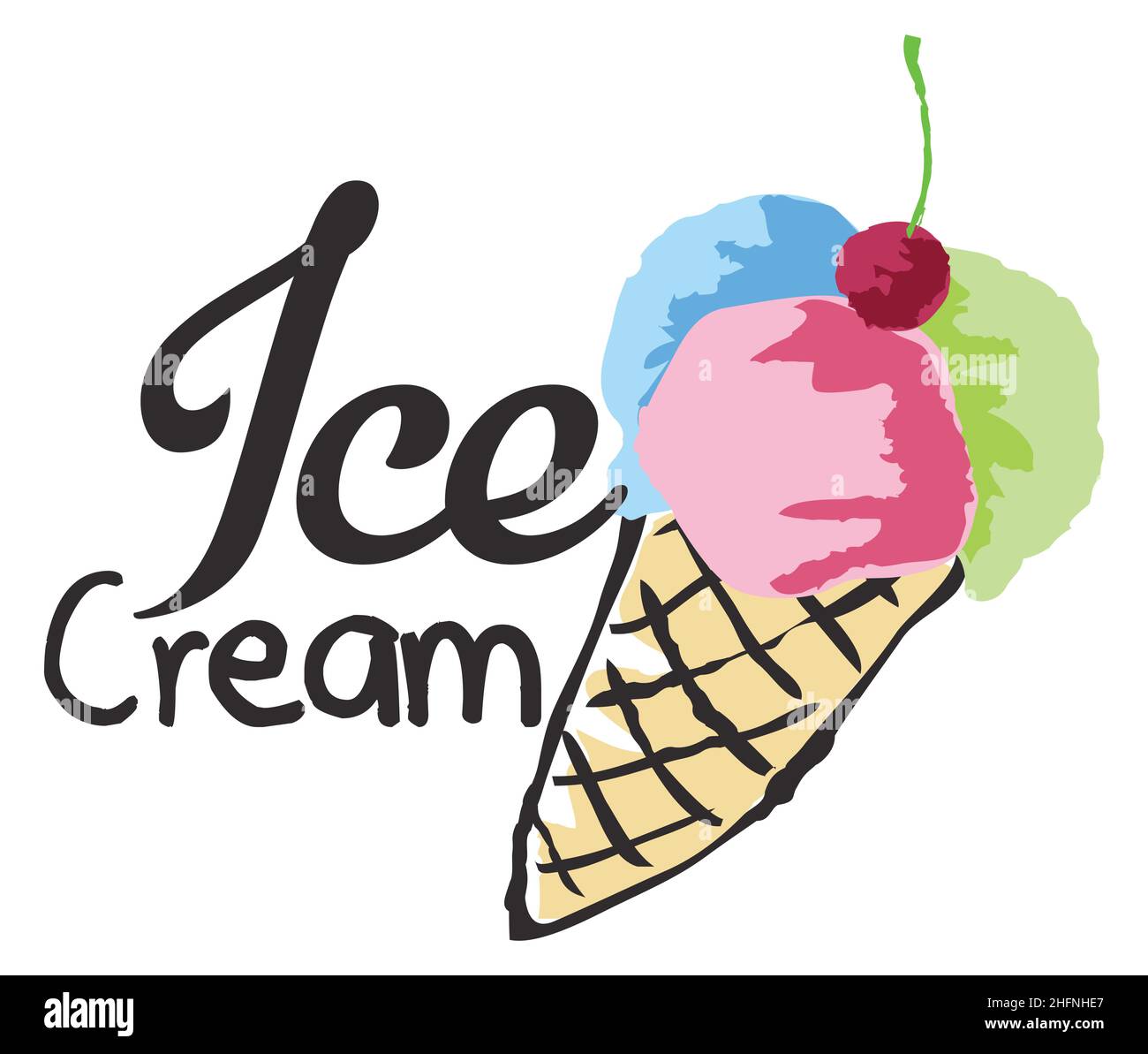 Eiscreme-Aufkleber. Vektorgrafik im Aquarellstil, für Grafik- und Webdesign Stock Vektor