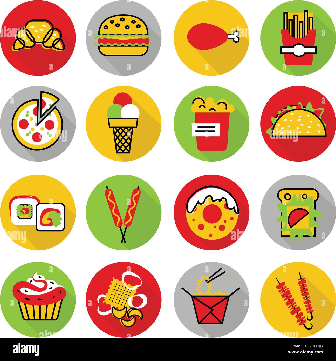 Moderne flache dünne Linie Design Vektor-Illustration, Icons Set von ungesunden Fast Food und Snacks, für Grafik-und Web-Design Stock Vektor