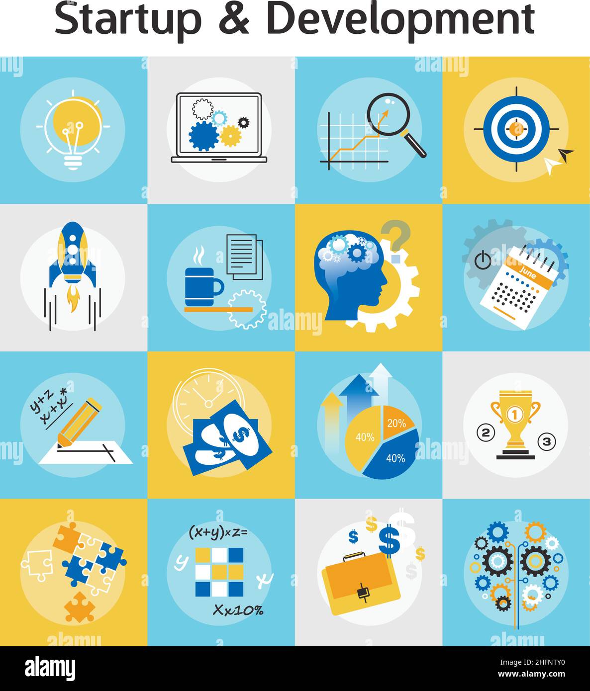 Moderne flache dünne Linie Design Vektor Illustration, Ikonen der Startup-Projekt, Geschäftsstrategie und Innovationsentwicklung, für Grafik-und Web-Design Stock Vektor