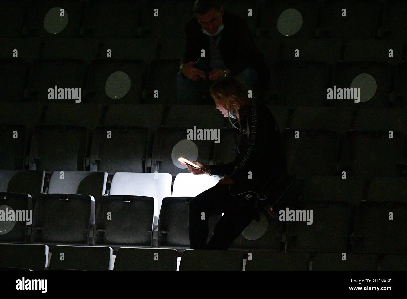 Alfredo Falcone - LaPresse 17/09/2020 Roma (Italien) Sport Tennis Lorenzo Musetti (ITA) vs Kei Nishikori (JPN) Internazionali BNL d'Italia 2020 im Bild:der Moment des Blackouts im zentralen Stadion Stockfoto