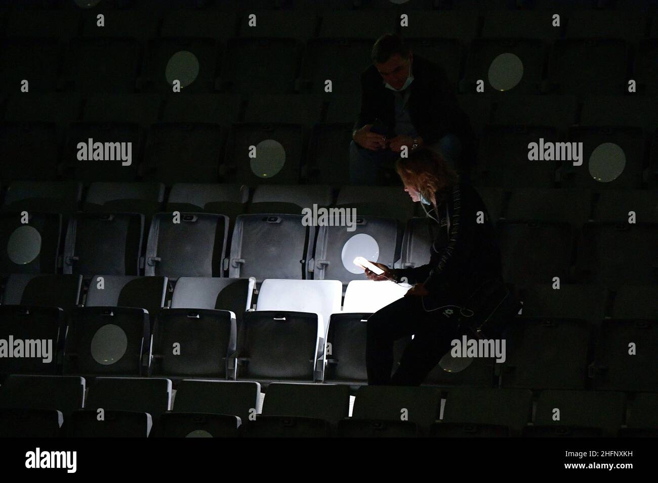 Alfredo Falcone - LaPresse 17/09/2020 Roma (Italien) Sport Tennis Lorenzo Musetti (ITA) vs Kei Nishikori (JPN) Internazionali BNL d'Italia 2020 im Bild:der Moment des Blackouts im zentralen Stadion Stockfoto