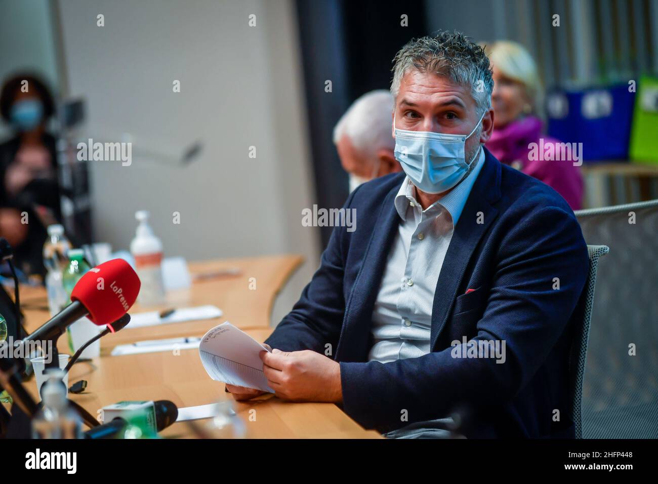 Claudio Furlan - LaPresse 28. September 2020 Mailand (Italien) Patient 1 von Codogno Mattia Maestri nimmt an der Vortragskonferenz des Nationalkongresses 'Diagnostische und therapeutische Adhärenz in der Covid-19-Ära' und der Verleihung von 'Frauen und Covid-19' Teil Stockfoto