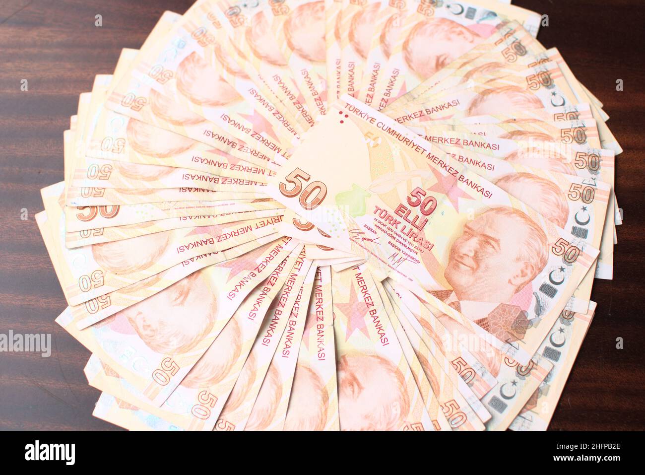 Viele 50 türkische Liras Stockfoto