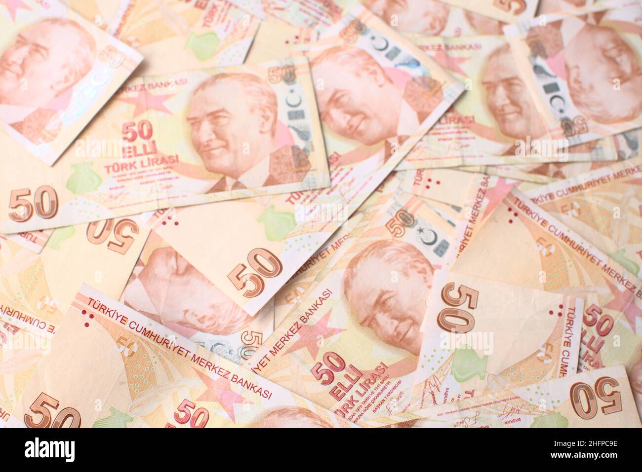 Viele 50 türkische Liras Stockfoto