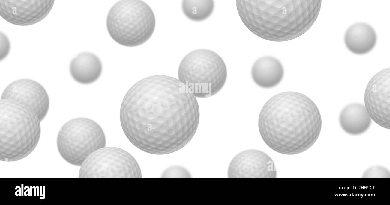 Golfbälle Haufen Gruppe isoliert auf weiß. Gruppe von weißen Kugeln. Stockfoto