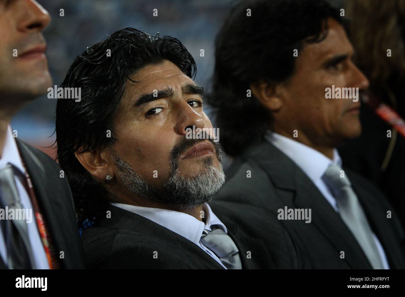 ©Jonathan Moscrop - LaPresse 27 06 2010 Johannesburg ( Sud Africa ) Sport Calcio Argentina vs Messico - Mondiali di calcio Sud Africa 2010 Ottavi di finale - Soccer City Nella foto: l'allenatore dell'Argentina Diego Armando Maradona ©Jonathan Moscrop - LaPresse 27 06 2010 Johannesburg ( Südafrika ) Sport Soccer Argentinien gegen Mexiko - FIFA 2010 Weltmeisterschaft Südafrika sechzehnmal - Soccer City Stadium im Foto: Argentinien-Trainer Diego Armando Maradona Stockfoto