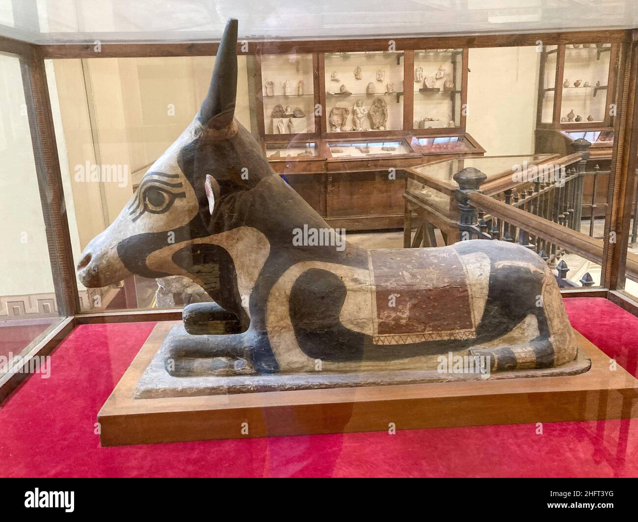 Hathor ist die Göttin der Liebe und Hüterin der Pharaonen. Еxhibited im Museum der Ägyptischen Altertümer, Kairo. Stockfoto