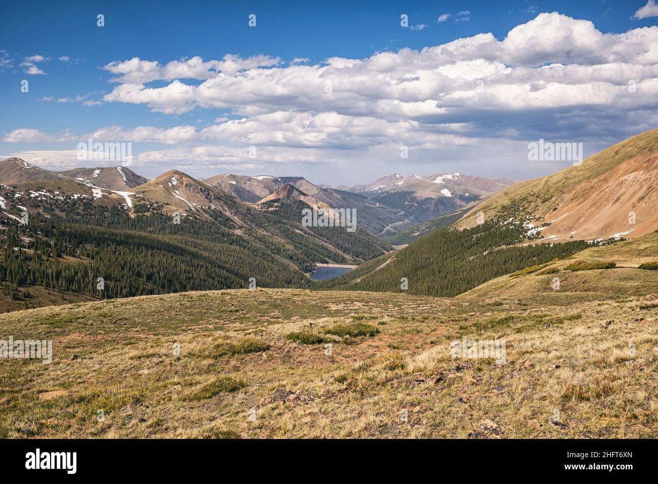 Blick auf die Front Range in den Rocky Mountains, Colorado Stockfoto