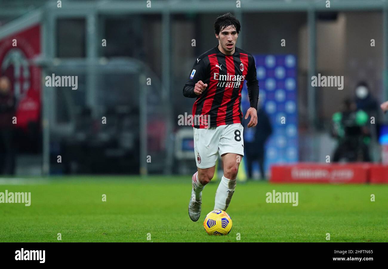 LaPresse - Spada 23 januar , 2020 Mailand ( Italien ) Sport Soccer A.C. Mailand- Stagione 2020-2021 - Serie A Mailand vs Atalanta im Bild: Sandro Tonali Stockfoto