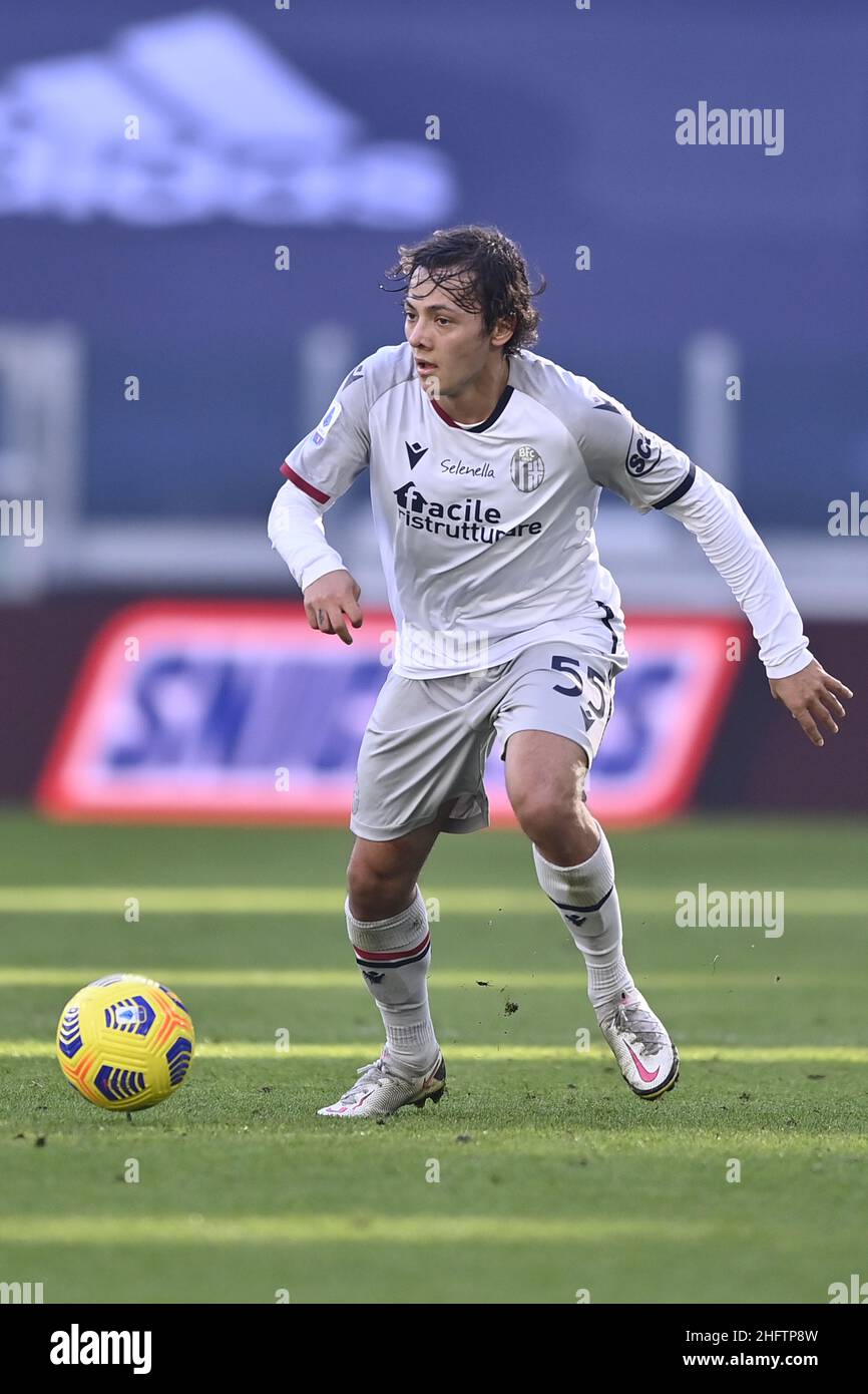 LaPresse - Fabio Ferrari 24. Januar 2021 Turin, Italien Sportfußball Juventus FC vs Bologna FC - Italienische Fußballmeisterschaft League A Tim 2020/2021 - Allianz Stadium im Bild:Emanuel Vignato Stockfoto