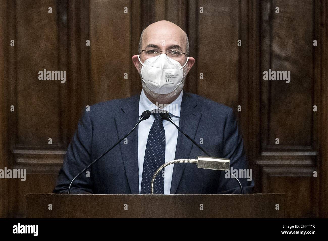 Roberto Monaldo / LaPresse 30-01-2021 Abgeordnetenkammer Rom (Italien) - Konsultationen des Präsidenten der Abgeordnetenkammer Roberto Fico im Bild Vito Crimi Stockfoto