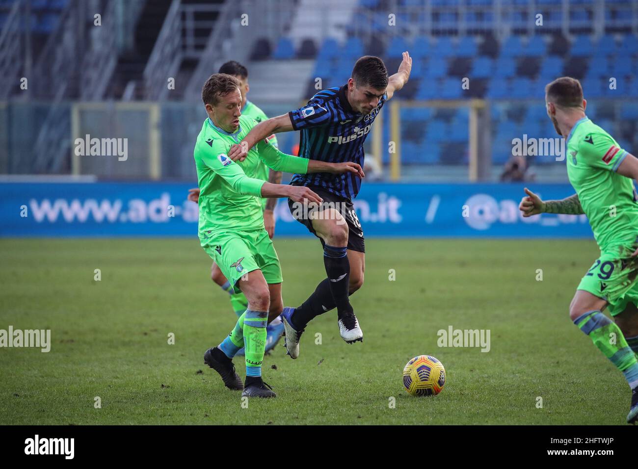 Stefano Nicoli/LaPresse 31-01-2021 Sport Soccer Atalanta vs Lazio Serie A Tim 2020/2021 Gewiss Stadion im Bild Ruslan Malinovskyj Lucas Leiva Stockfoto