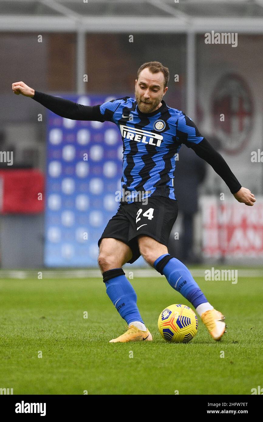 Marco Alpozzi/LaPresse 21. Februar 2021 Mailand, Italien Sportfußball Mailand vs Inter - Italienische Fußballmeisterschaft Liga A Tim 2020/2021 - Stadio Giuseppe Meazza im Bild: Christian Eriksen (FC Internazionale Milano); Stockfoto