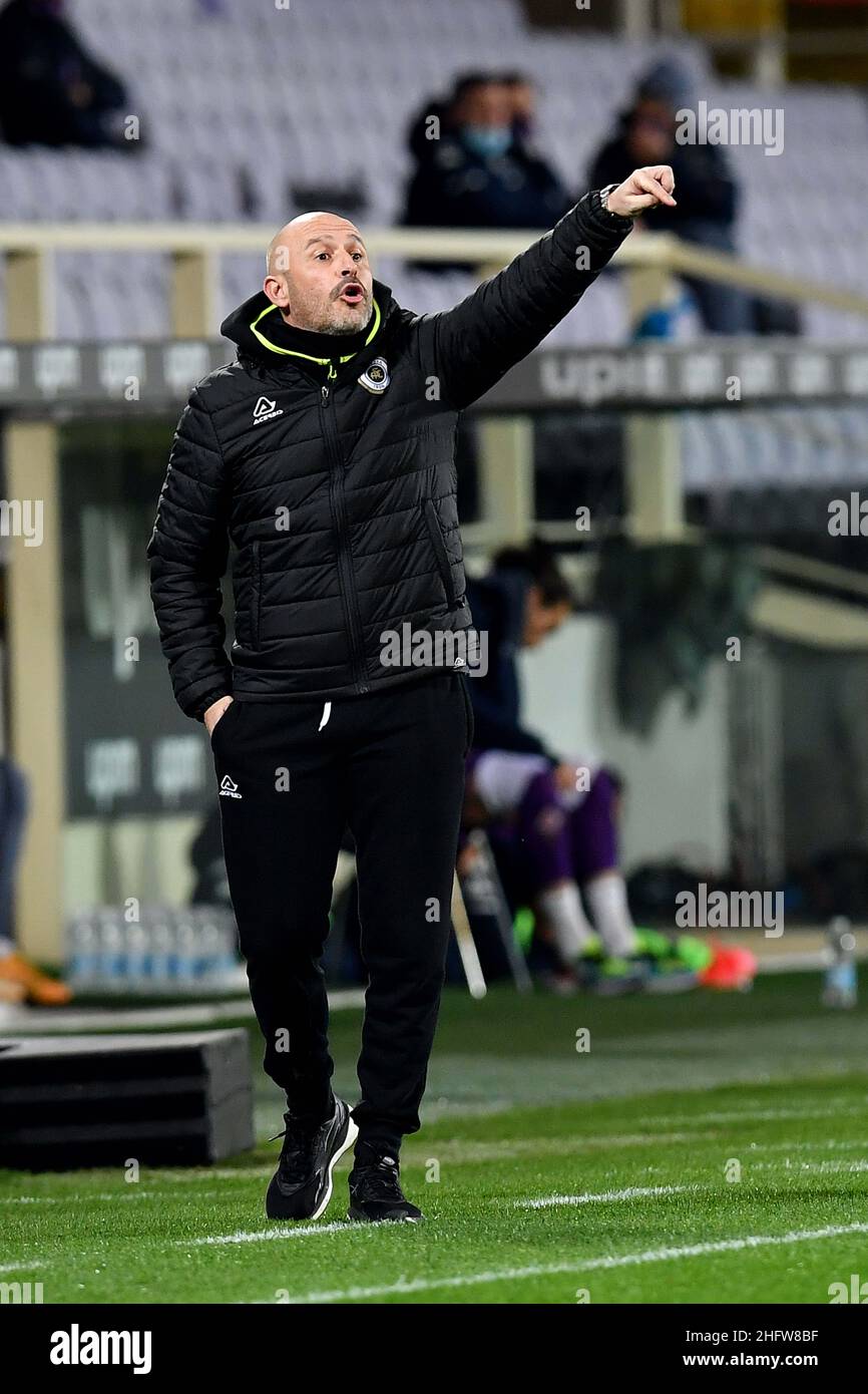 LaPresse - Jennifer Lorenzini 19 February 2021 Firenzo (Italien) Sport Soccer Fiorentina - Spezia Italienische Fußballmeisterschaft Liga A Tim 2020/ 2021 - 'Artemio Franchi' Stadion im Bild: Vincenzo Italiano, Trainer von Spezia Stockfoto