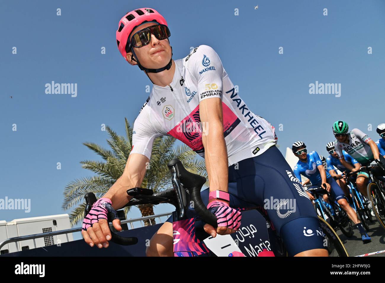 Gian Mattia D'Alberto - LaPresse 24. Februar 2021 Al Marjan Island (Vereinigte Arabische Emirate) Sport Cycling UAE Tour 2021 -HOPE PROBE STAGE- Stage 4 - von Al Marjan Island auf JAL Marjan Island- - 126,7 Meilen im Bild: Neilson Powless (EF Education - Nippo) Stockfoto