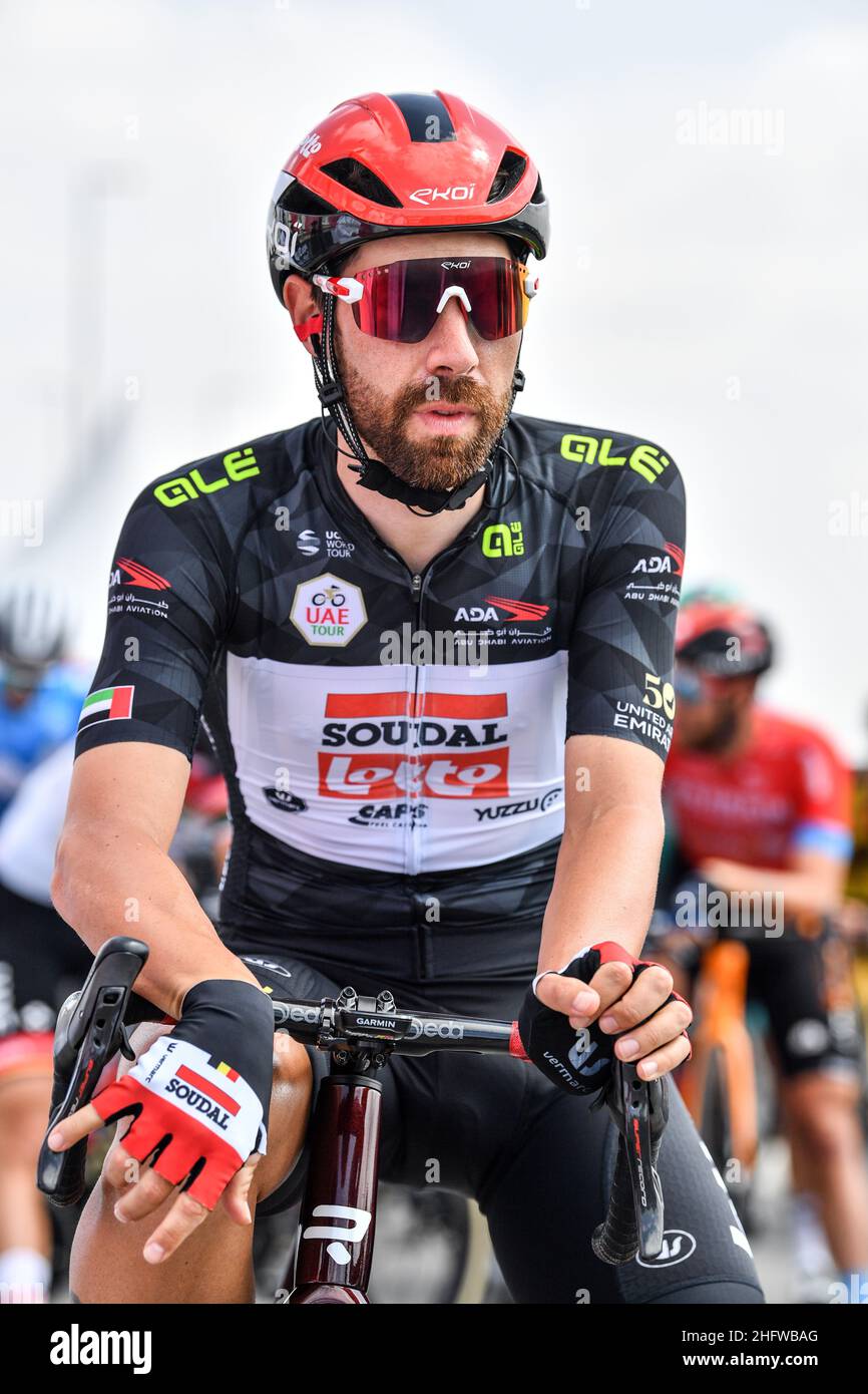 Gian Mattia D'Alberto - LaPresse 26. Februar 2021 Dubai (Vereinigte Arabische Emirate) Sport Cycling UAE Tour 2021 -DUBAI STAGE- Etappe 6 - von den Deira Inseln A Dubai - Palm Jumeriah im Bild:DE GENDT Thomas(Bel)(LOTTO SOUDAL), schwarzes Trikot Stockfoto