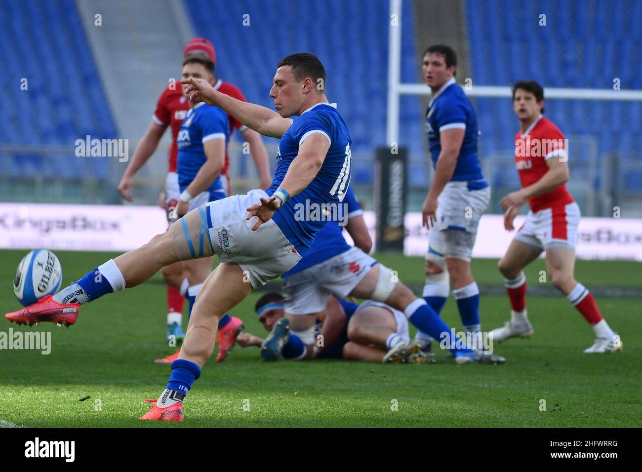 Foto Alfredo Falcone - LaPresse 13/03/2021 Roma ( Italia) Sport Rugby Italia - Galles 6 Nazioni - Stadio Olimpico di Roma Nella foto:MONTANNA IOANE (BENETTON RUGBY) PAOLO GARBISI Foto Alfredo Falcone - LaPresse 13/03/2021 Roma (Italien) Sport Rugby Italia - Galles Six Nations - Olimpico Stadium Von Roma im Bild:MONTANNA IOANE (BENETTON RUGBY) PAOLO GARBISI Stockfoto