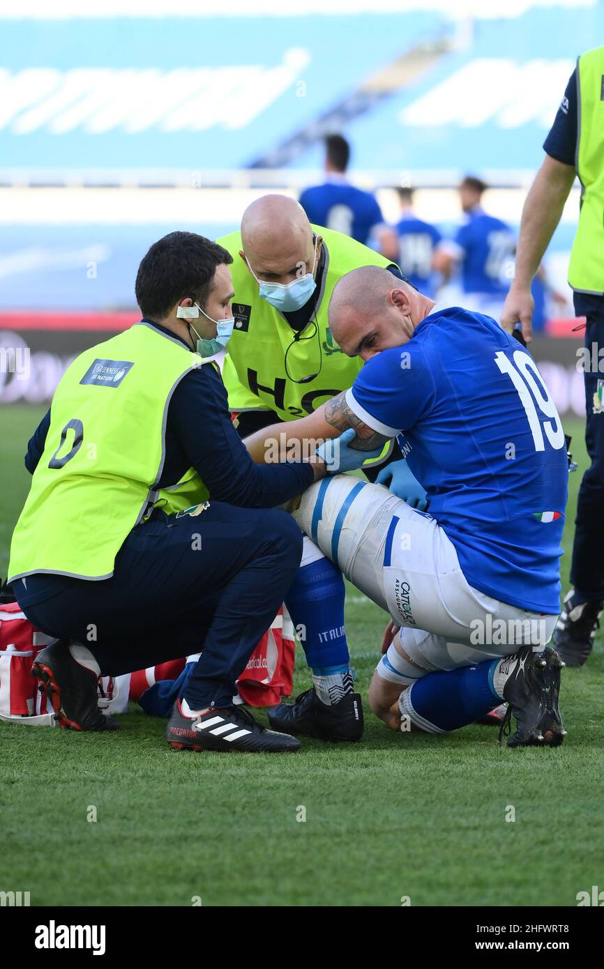 Foto Alfredo Falcone - LaPresse 13/03/2021 Roma ( Italia) Sport Rugby Italia - Galles 6 Nazioni - Stadio Olimpico di Roma Nella foto:MARCO LAZZARONI Foto Alfredo Falcone - LaPresse 13/03/2021 Roma (Italien) Sport Rugby Italia - Galles Six Nations - Olimpico Stadium of Roma im Bild:MARCO LAZZARONI Stockfoto