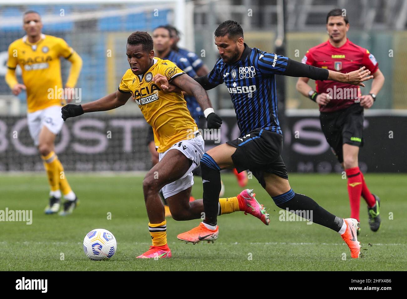 Stefano Nicoli/LaPresse 03-04-2021 Sport Soccer Atalanta vs Udinese Serie A Tim 2020/2021 Gewiss Stadium in the Picture Jayden Braaf Jos&#xe9; Luis Palomino Stockfoto