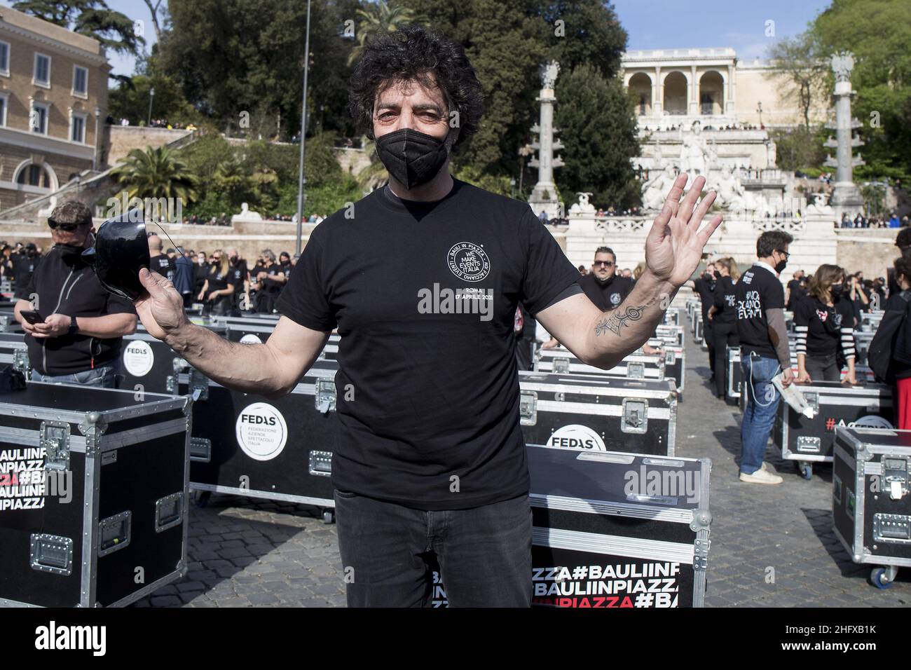 Roberto Monaldo / LaPresse 17-04-2021 Rom (Italien) Demonstration der Animateure im Bild Max Gazz&#XE8; Stockfoto