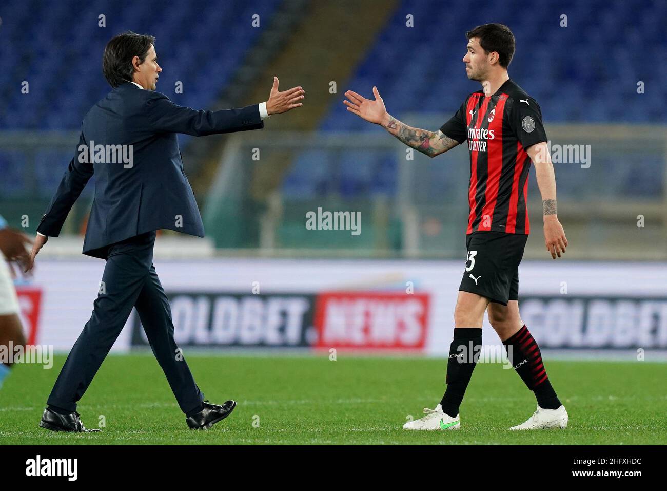 LaPresse - Spada April 26 , 2021 Rom ( Italien ) Sport Soccer A.C. Mailand- Saison 2020-2021 - Serie A Latium vs Mailand im Bild: Simone Inzaghi , Alessio Romagnoli Stockfoto