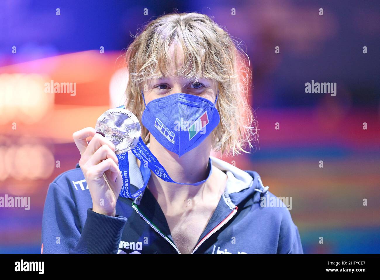 Foto Alfredo Falcone - LaPresse 20 maggio 2021 Budapest, Ungheria Sport 35esima edizione Campionati europei di nuoto. Nella foto: Federica Pellegrini con la medaglia d'argento Foto Alfredo Falcone - LaPresse 20. Mai 2021 Budapest, Ungarn Sport 35th Ausgabe der European Swimming Open im Bild: federica pellegrini Stockfoto