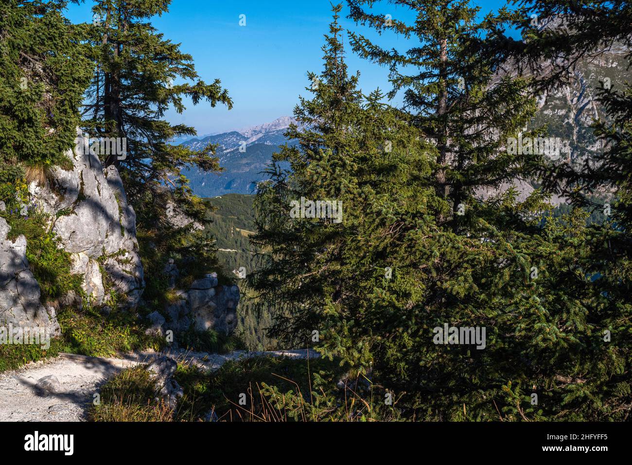 Alpen, Berchtesgadener Land im Sommer bei blauem Himmel und schöner Sicht Stockfoto