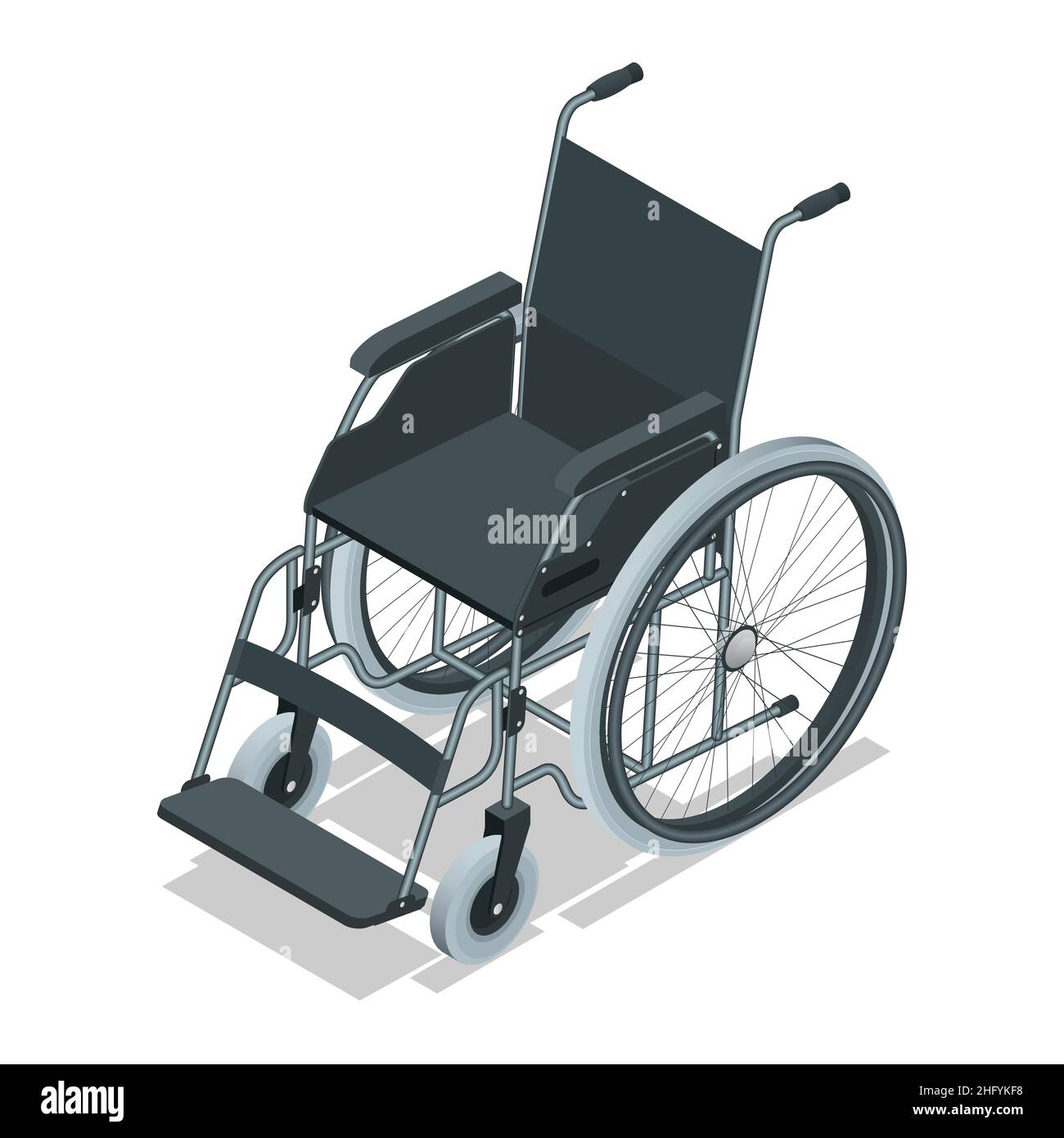 Isometrischer Rollstuhl isoliert. Medizinische Hilfsgeräte. Gesundheitskonzept. Stuhl mit Rädern, verwendet, wenn Gehen ist schwierig oder unmöglich wegen Stock Vektor