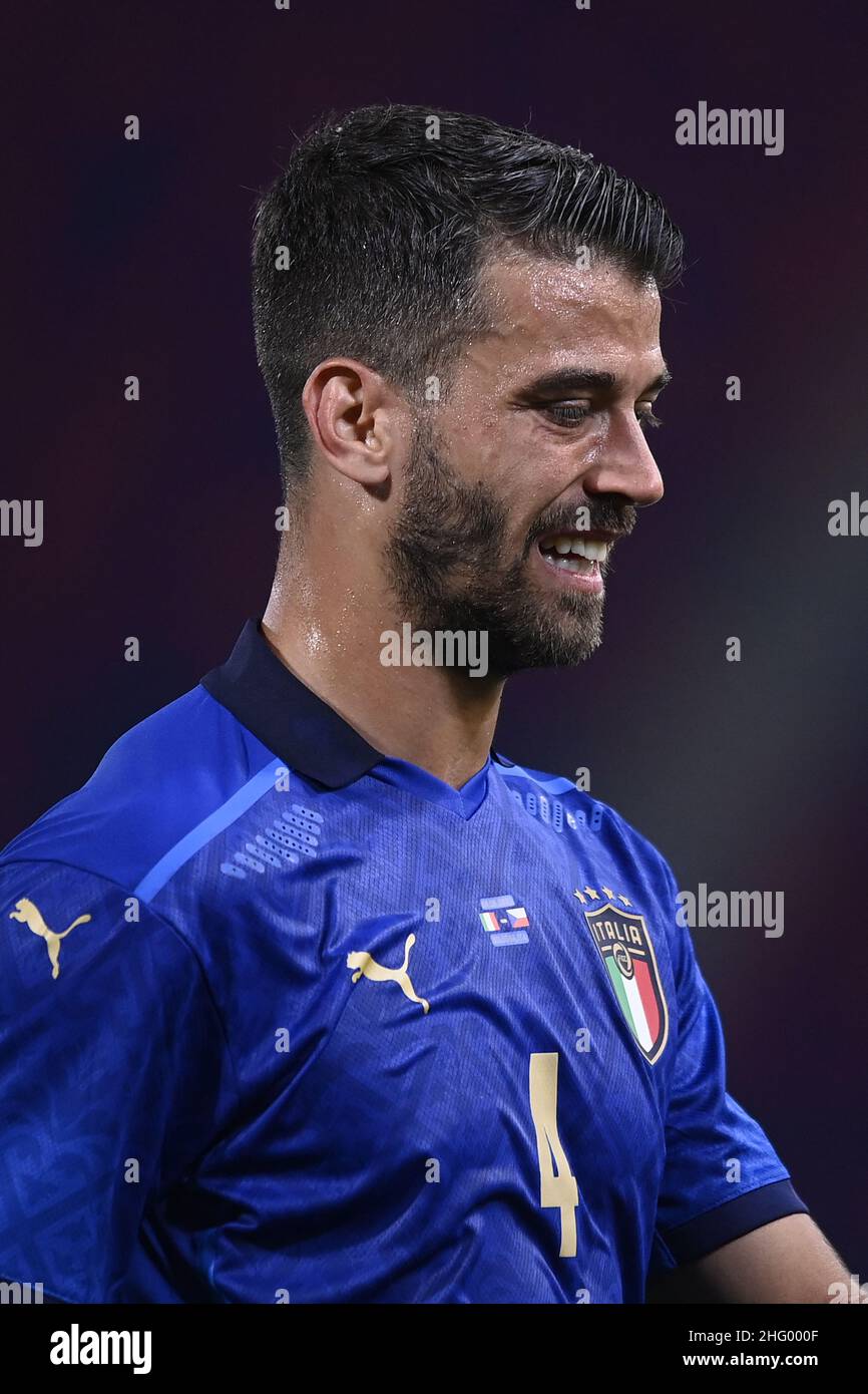 LaPresse - Fabio Ferrari 04. Juni 2021 Bologna, Italien Sportfußball Italien gegen Tschechien - Freundschaftsspiel - ‘Dall'Ara' Stadion von Bologna. Im Bild:Leonardo Spinazzola (Italien) Stockfoto