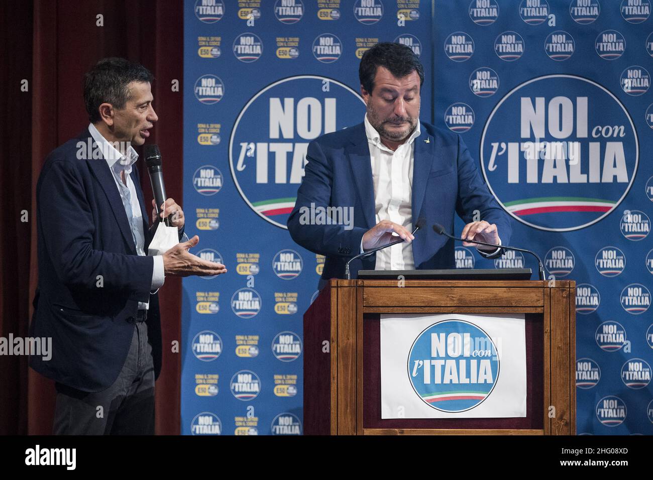 Roberto Monaldo / LaPresse 08-07-2021 - Rom (Italien) Politik die Nationalversammlung der Partei Noi con l'Italia im Bild Maurizio Lupi, Matteo Salvini Stockfoto