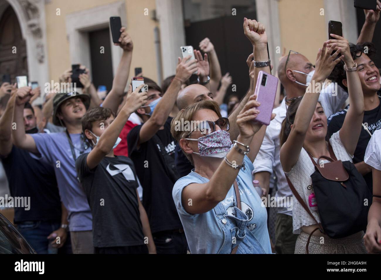 Roberto Monaldo / LaPresse 12-07-2021 Rom (Italien) die Europameisterschaft-Nationalmannschaft begrüßt die Fans in der Stadt im Bild Suppoters Stockfoto