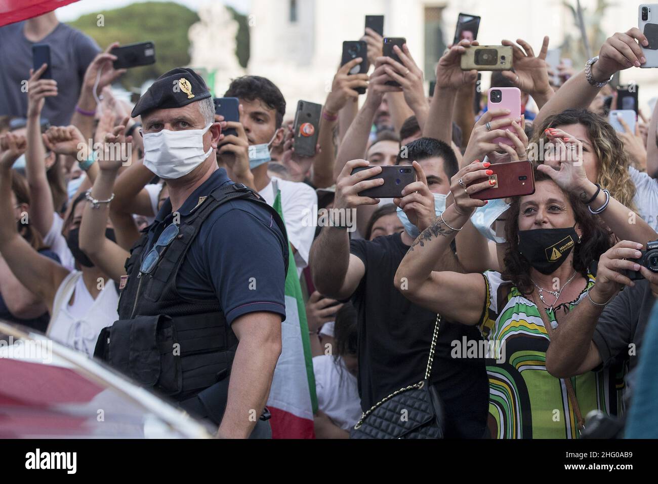 Roberto Monaldo / LaPresse 12-07-2021 Rom (Italien) die Europameisterschaft-Nationalmannschaft begrüßt die Fans in der Stadt im Bild Suppoters Stockfoto