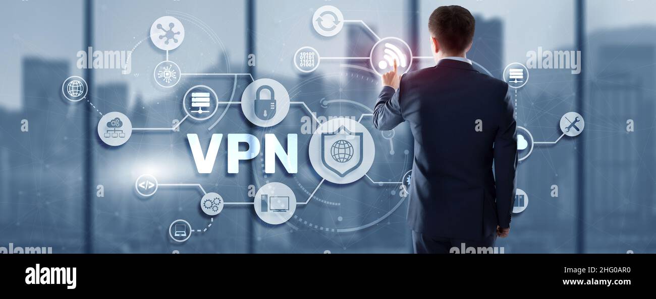 VPN des virtuellen privaten Netzwerks. Bietet Datenschutz, Anonymität und Sicherheit für Benutzer, indem eine private Netzwerkverbindung über eine öffentliche Netzwerkverbindung hergestellt wird Stockfoto