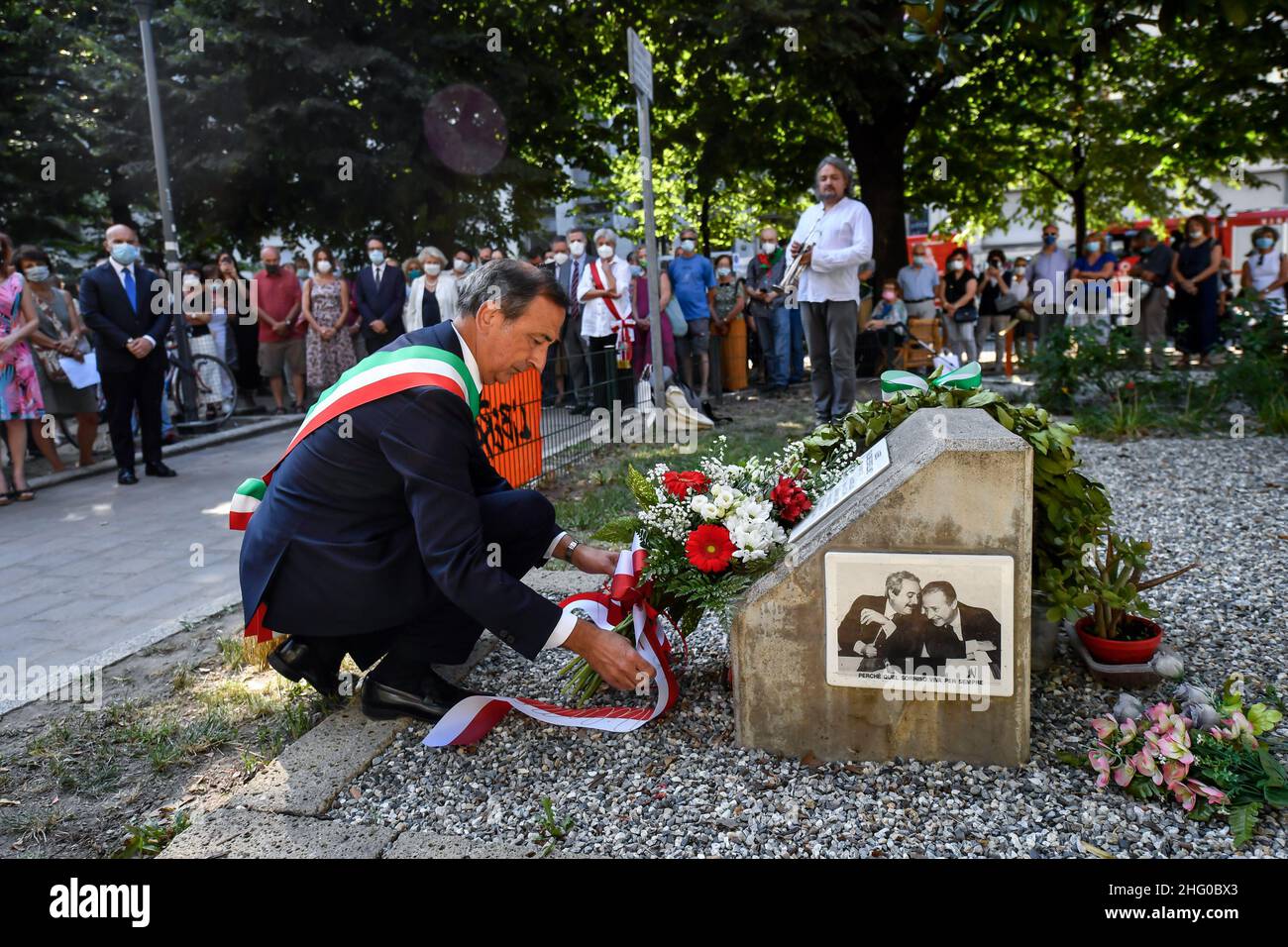 Claudio Furlan/LaPresse 19. Juli 2021 Mailand, Italien News Gedenkfeier zum Massaker von Via D'Amelio in den Gärten von Falcone Borsellino in Via Benedetto Marcello. Auf dem Foto: Giuseppe Sala Stockfoto