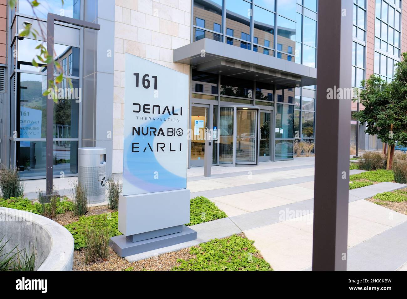 Außenansicht von Denali Therapeutics, Nura Bio, EARLI-Hauptsitz in South San Francisco, Kalifornien, USA; Silicon Valley; Biotech-Firmen im Silicon Valley Stockfoto