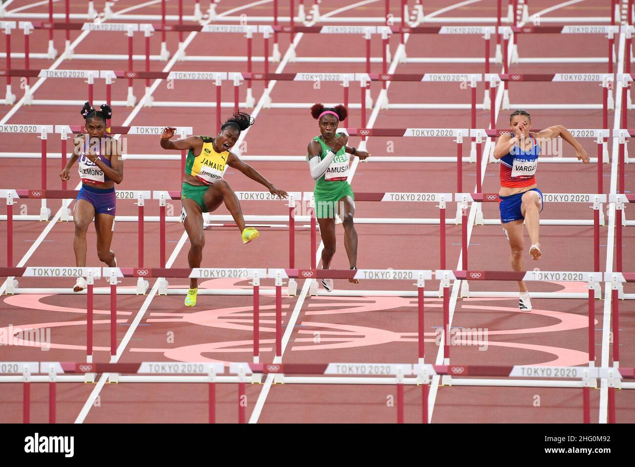 Alfredo Falcone - LaPresse 01/08/2021 Tokyo (Japan) Sport die Olympischen Spiele 2020 in Tokio Leichtathletik im Bild:Clemons Christina Thompson Yanique Amusan Tobi Vargas Andrea Carolina Stockfoto