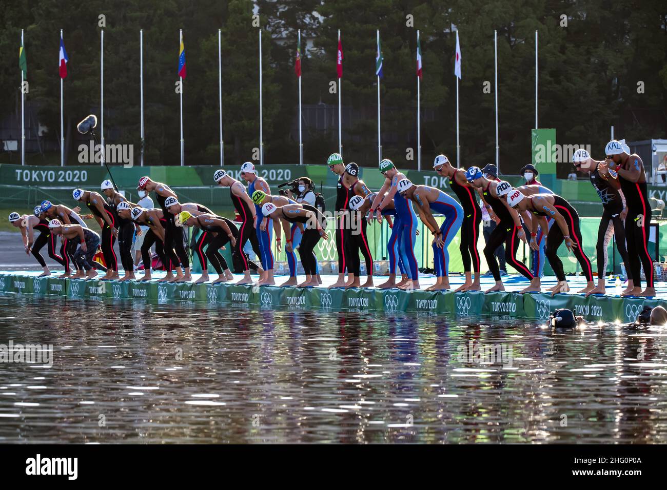 Gian Mattia D'Alberto / LaPresse 05. August 2021 Tokyo Tokyo Tokyo 2020 Olympic Games Men’s Marathon Schwimmen im Bild: Der Start Stockfoto